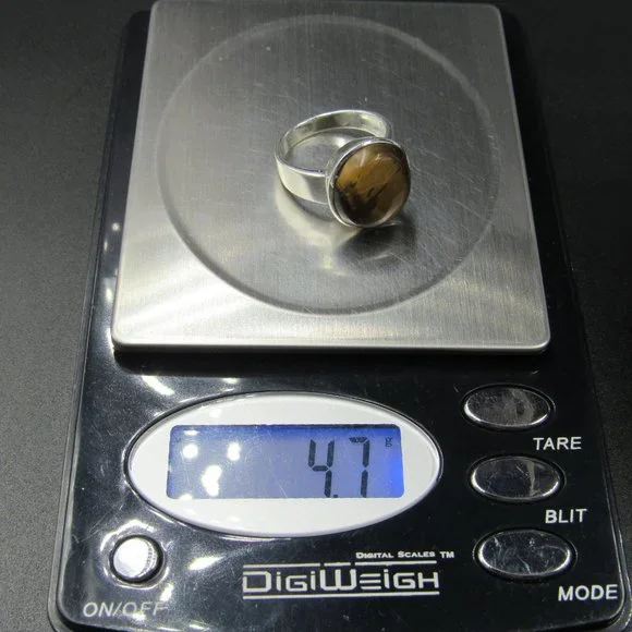 Size 7 Sterling Silver Round Tiger's Eye Stone Band Ring Vintage - Picture 8 of 8